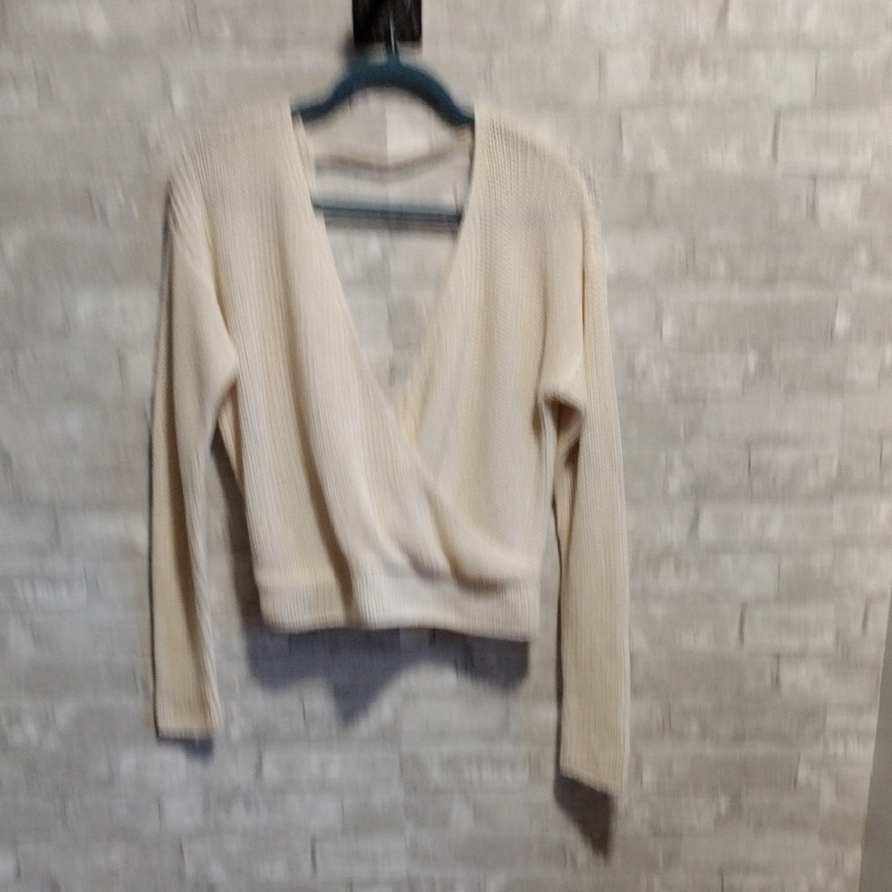 Forever 21 Cream Long Sleeve Wrap Sweater